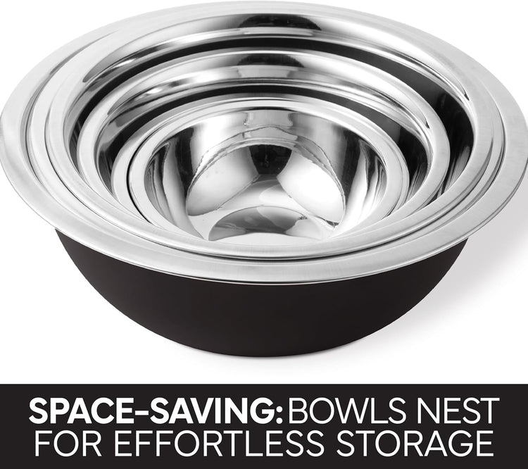COOK WITH COLOR Stainless Steel Mixing Bowls Set - Nesting Bowls, 6 Pieces, Black
