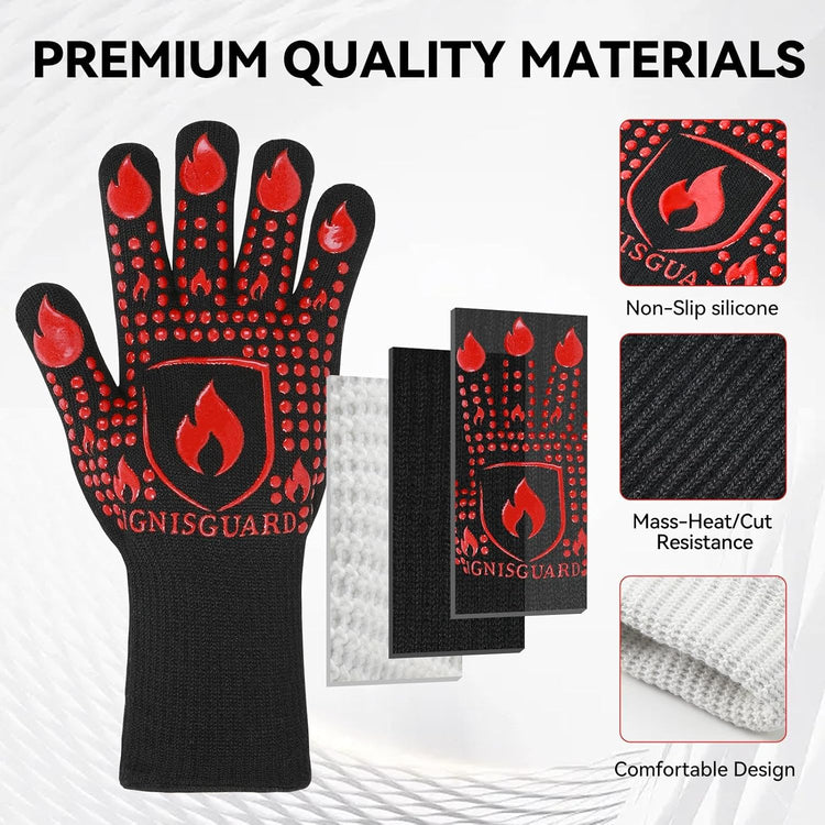 BBQ & Grill Gloves, Oven Gloves, 1472°F Silicone Oven Mitts Heat Resistant Grilling Gloves Fireproof Non-Slip for Barbecue Cooking Baking Smoking, 1-Pair Red(M)