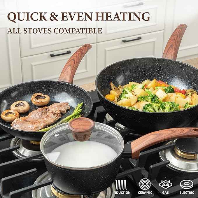 26Pcs Pots and Pans Nonstick Ceramic Cookware Set Nontoxic Kitchen Cooking Set with Steamers Utensils Induction Compatible, PFAS/PFOA Free, Oven and Dishwasher Safe, Black
