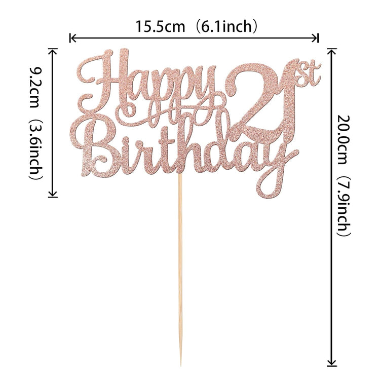 1 PCS Happy 21st Birthday Cake Topper - Glitter Cheers to 21 Years - Fabulous Cake Decoration for 21st Birthday Theme Party - Rose Gold