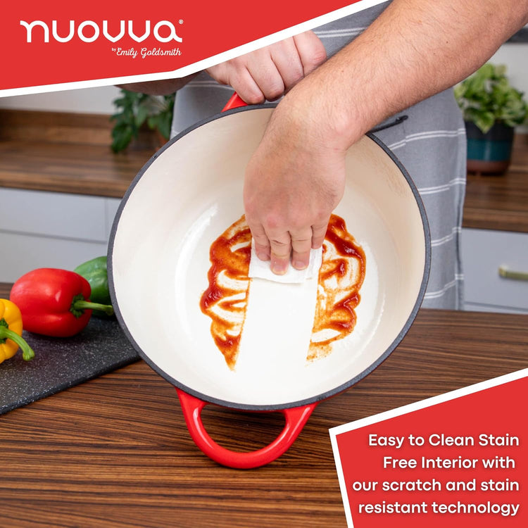 Cast Iron Dutch Oven with Lid – Non-Stick Ovenproof Enamelled Casserole Pot – Sturdy Dutch Oven Cookware – Red, 7.3-Quart, 30cm – by Nuovva - Nestoria