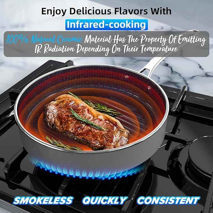 Deluxe DUXANO 14PC Healthy Pots and Pan With 9H Anti-scratch Coating, 2-Layer Non-Stick Ceramic&PFAS Free, Sensitively&Evenly Induction Cooking, Enhanced Flavor with Infrared Cookware, Dishwasher Safe