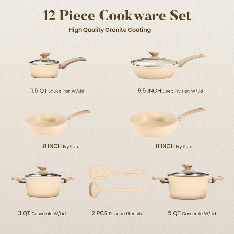 Beige Pots and Pans Set Non Stick