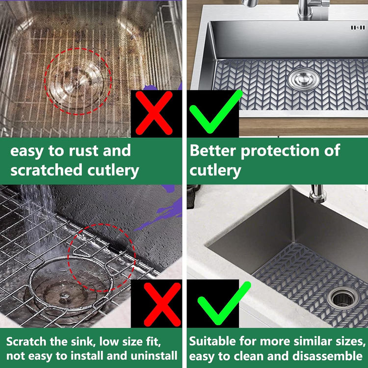 GUUKIN Sink Protectors for Kitchen Sink - 28.4"x 15.2" Silicone Kitchen Sink Mat Grid for Bottom of Farmhouse Stainless Steel Porcelain Sink with Rear Drain(Grey), 2815B