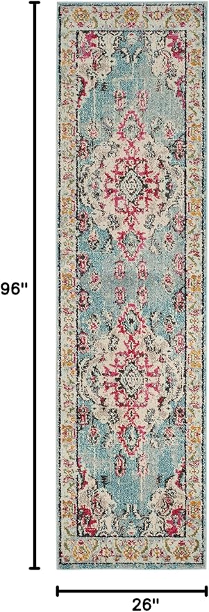 SAFAVIEH Monaco Collection Runner Rug - 2'2" x 8', Light Blue & Fuchsia, Non-Shedding & Easy to Clean, Distressed Medallion Design, Ideal for Living Room, Bedroom, Dining Space (MNC243J)