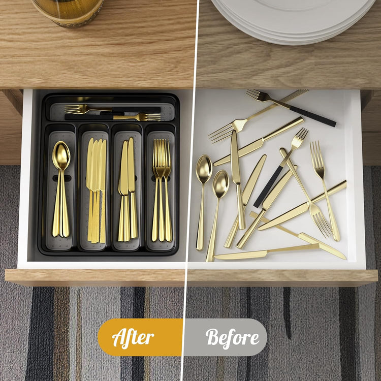 WEBACOO. Silverware Organizer for Kitchen Drawer - Non-Slip Utensil Drawer Organizer - Dishwasher Safe Cutlery Organizer Holds Spoons, Forks with 5 - Compartment