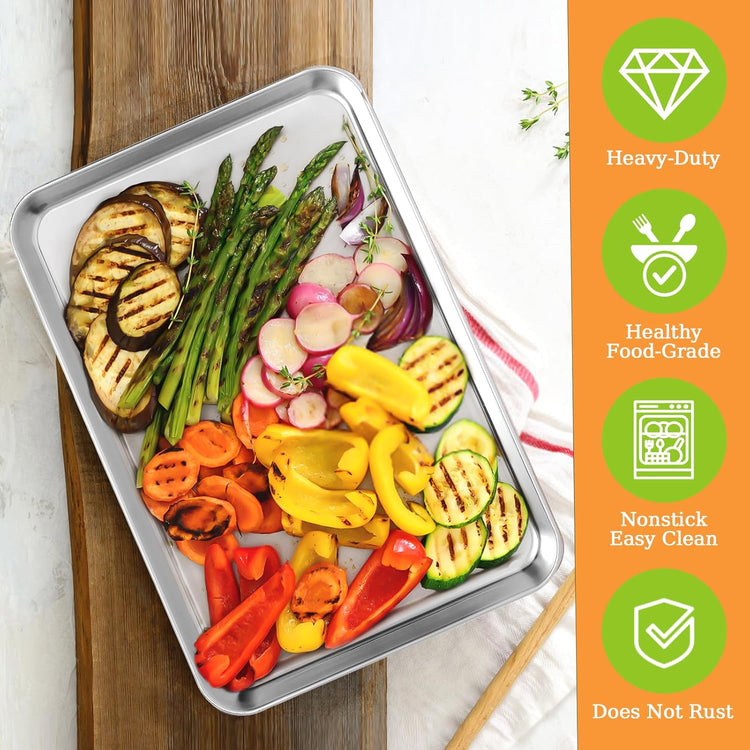CEKEE Stainless Steel Cookie Sheets for Baking, 2PCS Stainless Steel Baking Sheet, Size 12 x 10 x 0.98 Inch,Heavy Duty & Easy Clean Baking Pans Tray Set