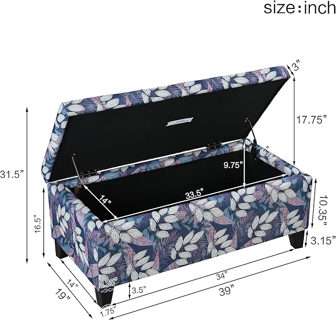 Christopher Knight Home Nesbit Living Room Ottoman with Storage, Entryway Fabric Upholstered Storage Ottoman Bench, Rectangular Sofa Foot Stool, Bedroom End of Bed Bench, Shoe Organizer, Multicolor