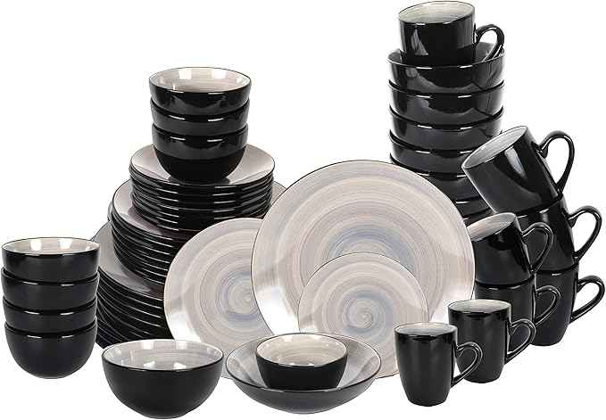 Stoneware Sonoma Dinnerware Set, Black + Speckled Spin Wash (56pc Set, Grey)