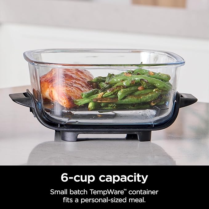 Ninja 6 Cup TempWare Glass Container with Leak-Proof Storage lid, Compatible Crispi Portable Cooking System, Microwave, Freezer and Dishwasher Safe, PFAS Free Glass Cooking Surface
