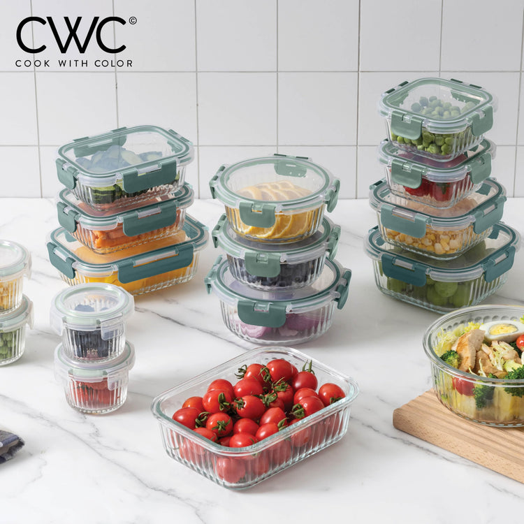 Premium 32 Pc. Borosilicate Glass Food Container Set with Dividers