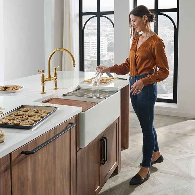 Ruvati 33 inch Fireclay Workstation Kitchen Sink - White Farmhouse Kitchen Sinks - Apron Front Sinks Single Bowl - MADE IN ITALY- RVL2387WH