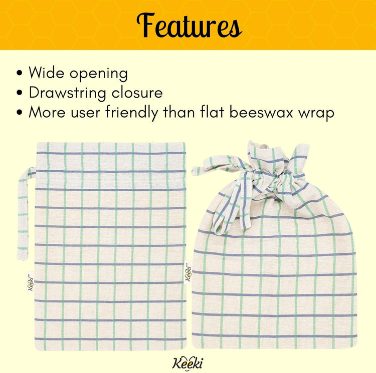 Keeki Bag - The Original Beeswax Lined Bread Bag for Homemade & Sourdough | Reusable Linen Bread Storage | Beeswax Wrap Alternative | Plastic-Free Storage w/Wide Opening & Drawstring Closure - Blue