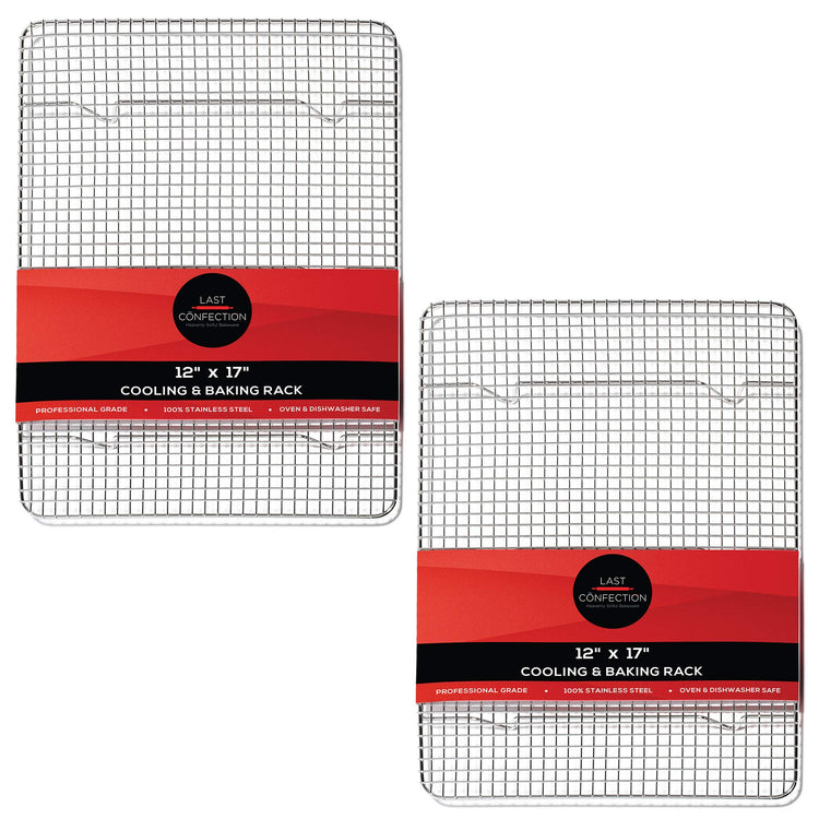 Set of 2) Stainless Steel 12" x 17" Baking & Cooling Racks (Fits Half Sheet Pan) - Cookie Baker's Oven Wire Rack (2 Count)