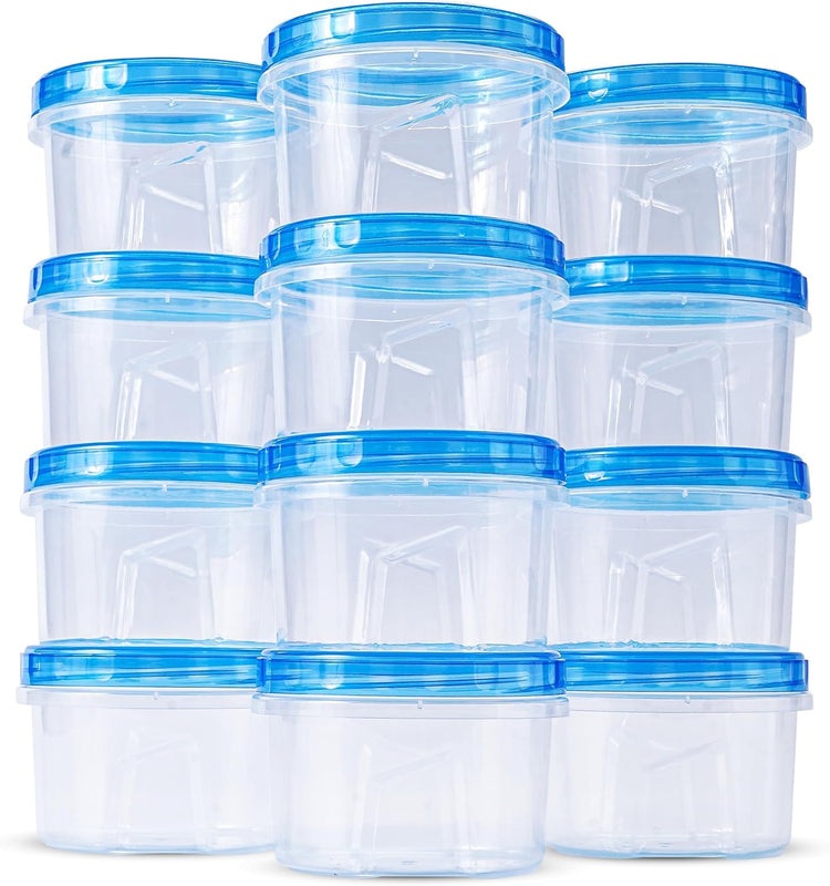 RFAQK 24 pcs Freezer Storage Containers with Lids-(16OZ) 12 Food Storage Containers with 12 Twist Top-Deli Container for Soup-Reusable Plastic Box for Lunch, Gym, Travel