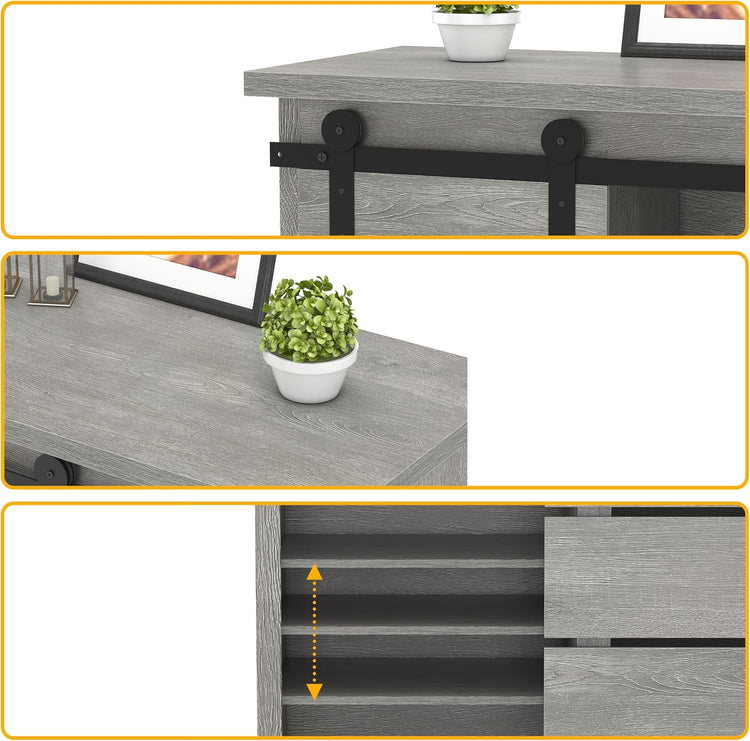 NSdirect Sideboard Coffee Bar Cabinet,Modern Farmhouse Buffet Station Sliding Barn Door Storage Credenza Console with Slat and Shelf Entryway Storage Cabinet Kitchen Dining Living Room, White