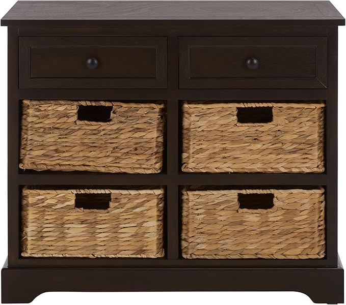SAFAVIEH Home Collection – Herman Dark Chocolate Storage Unit, 2-Drawer 4-Basket Mixed-Material Organizer, Fully Assembled (AMH5702H)