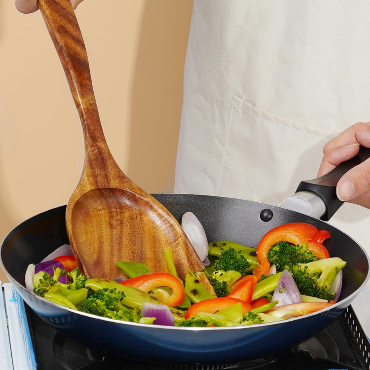 FJNATINH 2 Pcs Wooden Spatula Set for Cooking, Natural Teak Spatula and Slotted Turner for Non-stick Cookware, Kitchen Cooking Utensils for Frying Flipping Pancake Spatula