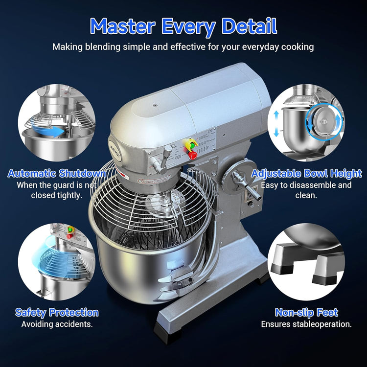 20Qt Commercial Stand Mixer with Timing Function,1100W Commercial Mixer 3-Speed Adjustable,Electric Stand Commercial Dough Mixer with Stainless Steel Bowl for Bakery Pizzeria