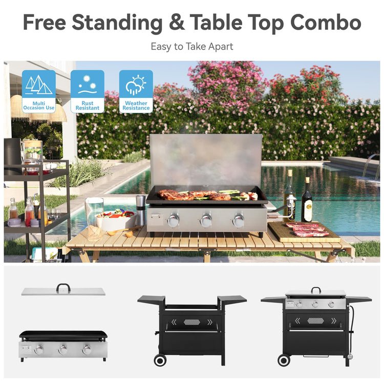 3 Burner Propane Gas Griddle Flat Top Grill for Outdoor Cooking BBQ