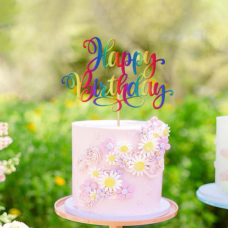 1 PCS Happy Birthday Cake Topper Glitter Happy Birthday Cake Pick for Celebrating Happy Birthday Anniversary Party Cake Decorations Supplies Colorful