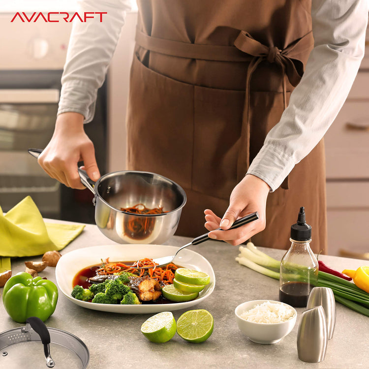 Tri Ply Stainless Steel Saucepan with Glass Strainer Lid