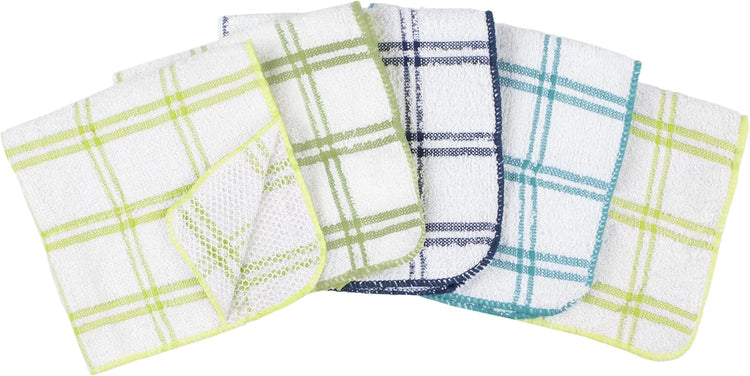 Ritz 100% Cotton 12-inch x 12-inch Kitchen Dish Towel, Gentle Cleaning Wash Cloth with Poly Scour Side, Blue/Green, 5-Pack - Nestoria