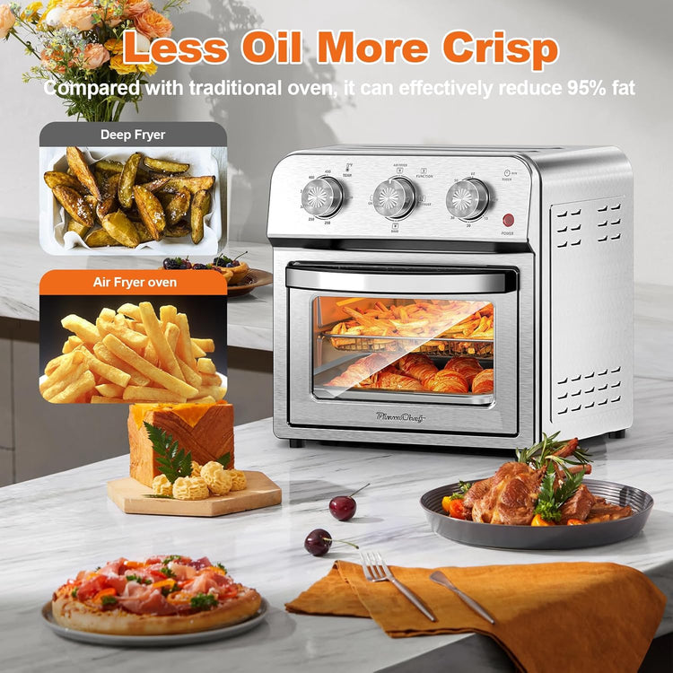 PlumChef 13 Quart 4 Slices Air Fryer Convection Toaster Oven, 1500W, Multifunction Oven for Roast, Bake, Grill, Broil, Toast(stainless steel)