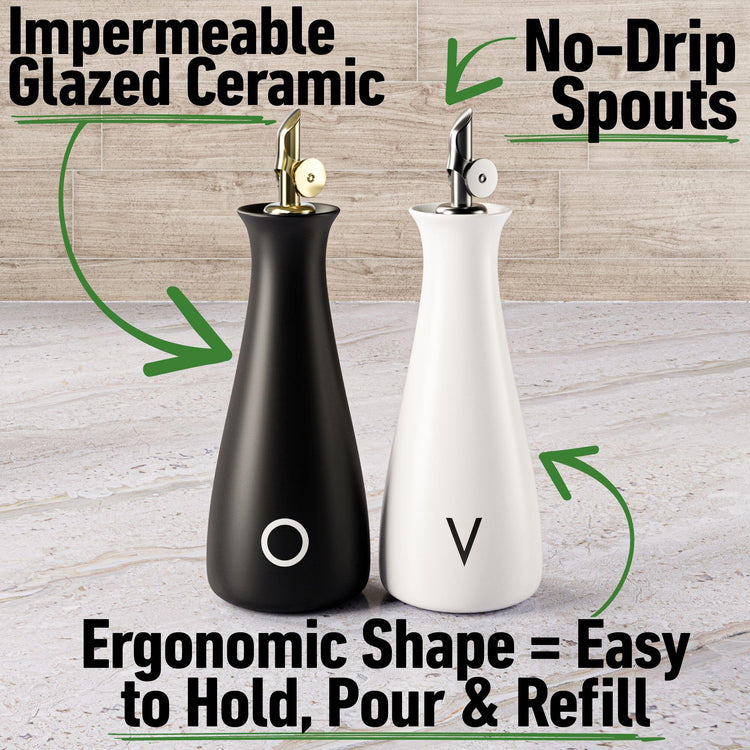 Ceramic Oil and Vinegar Dispenser Set of 2 with Self