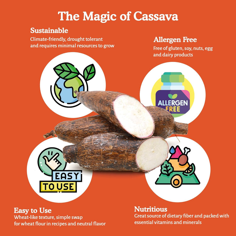 YAKÉVA Organic Cassava Flour - Gluten-Free Flour, Grain-Free, Nut-Free, Wheat Substitute, Paleo, Non-GMO, 100% Yuca Root, No Additives & Preservatives - Nestoria