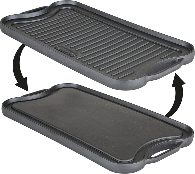 Viking Griddle, 20 Inch Reversible Cast Iron Grill Pan, Pre-Seasoned, Oven Safe, Hand Wash Only, Black - Nestoria