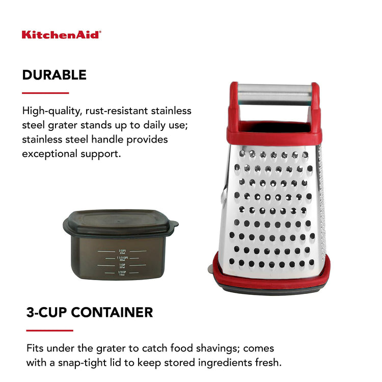 Gourmet 4 Sided Stainless Steel Box Grater with Detachable Storage Container