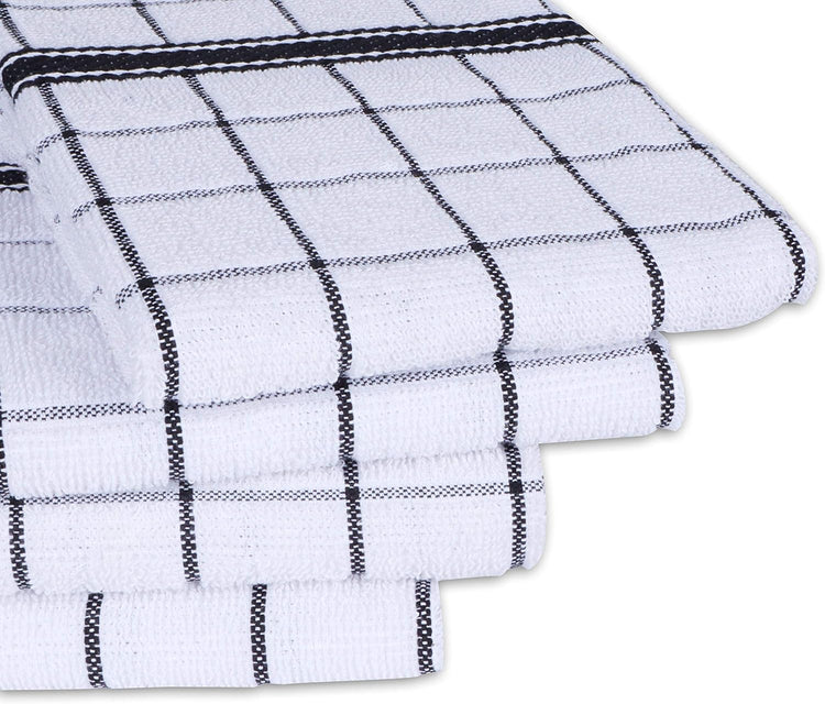 AMOUR INFINI Terry Cotton Kitchen Towels 4-Pack - Large 18 x 28 Inch, Absorbent & Soft Dish Towel with Hanging Loop, Washable Ideal for Cleaning, Drying (Black) - Nestoria