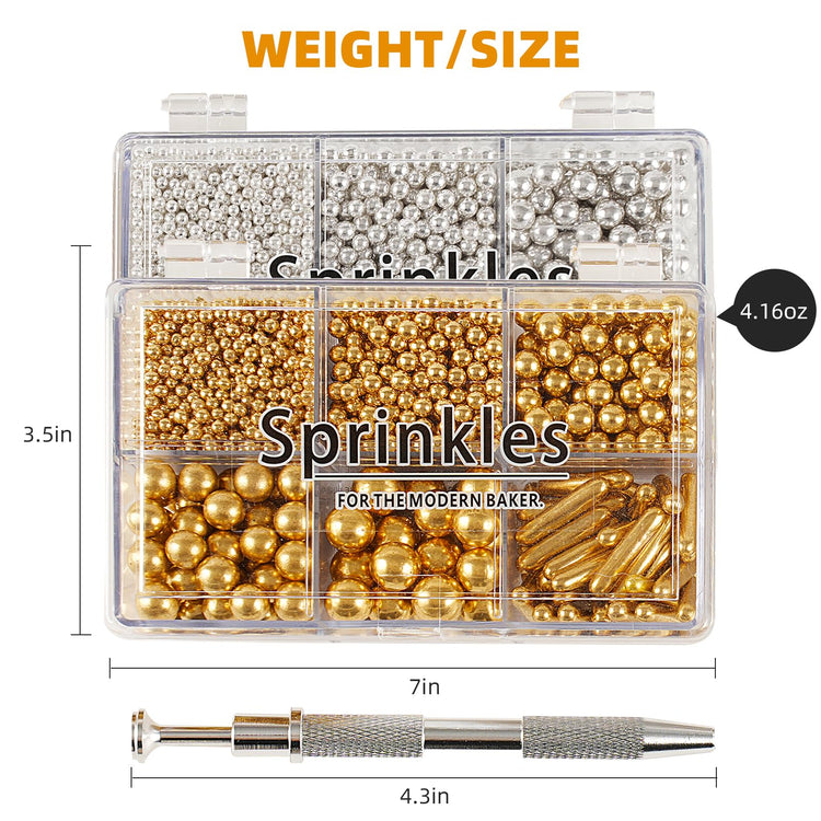Gold and Silver Sugar Sprinkles (4.58 Ounce)