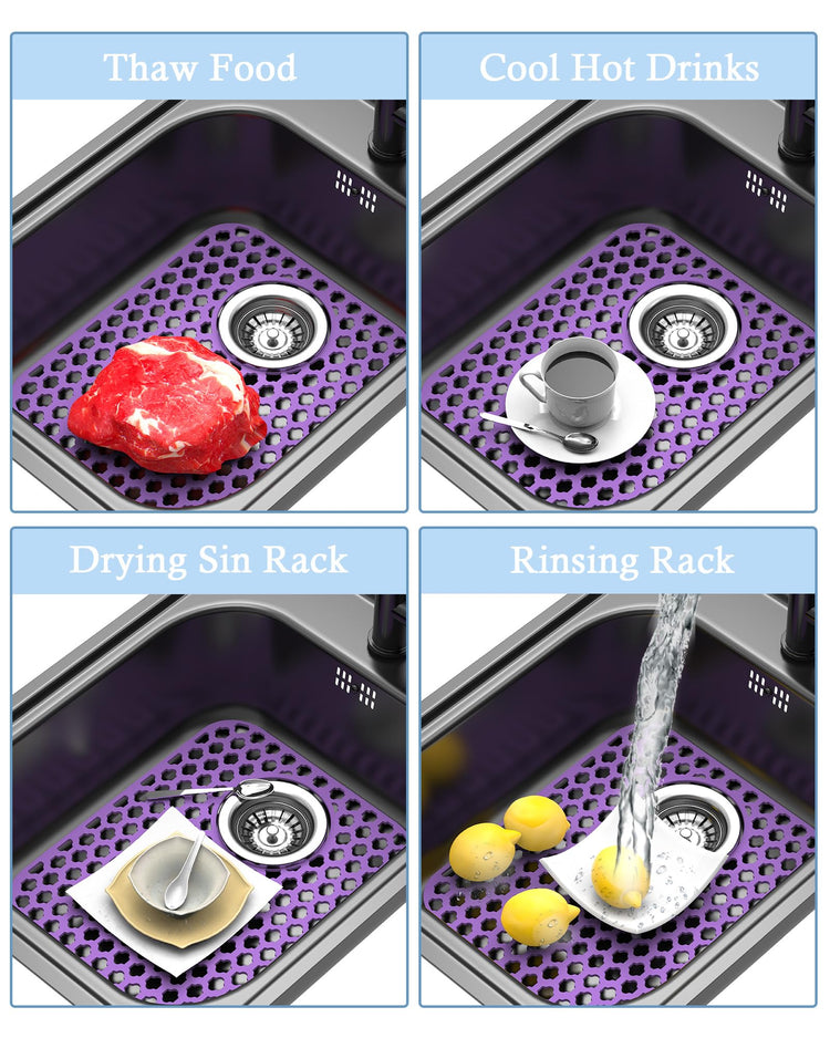 2 Pack Silicone Sink Protector Mat for Kitchen Sink Rear Drian Purple (2 Count)