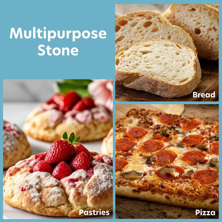 CucinaPro Pizza Stone for Oven, Grill, BBQ- Extra Thick 5/8" Cordierite Rectangular Baking Stone for Better Cooking- 16" x 14" Pan- Holds High Temp For Crispy Crust- Kitchen Essential Must Have Gift