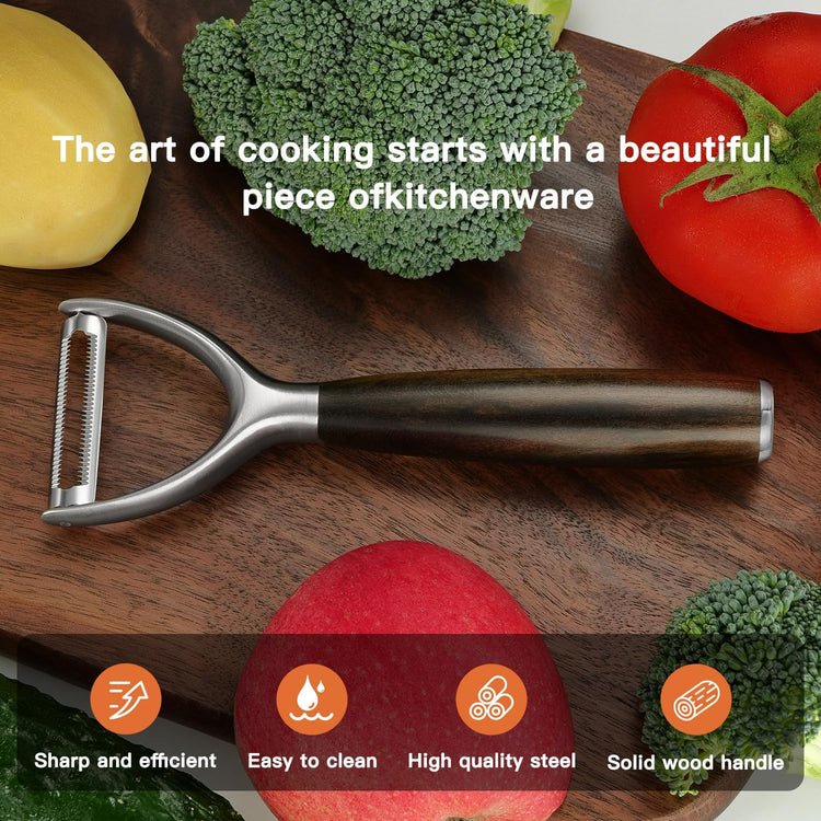Serrated Blade Premium Y Type 304 Stainless Steel Multifunctional Kitchen Peeler Real Wood Handle Ultra Sharp Blade Vegetable Potato Apple(Agarwood)