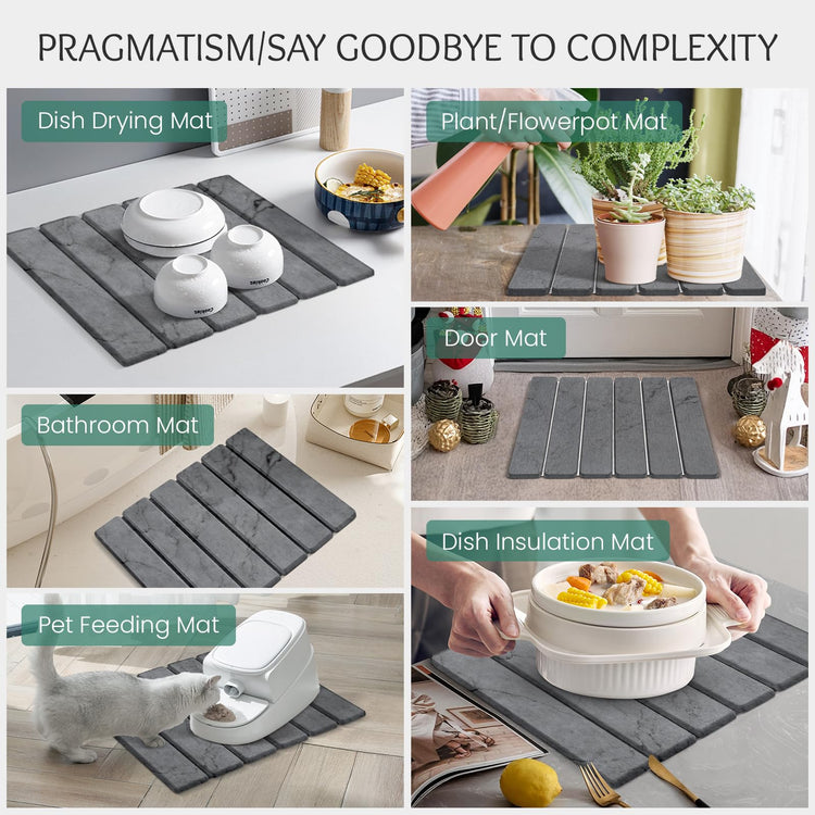 Stone Dish Drying Mat Collapsible Diatomaceous Earth Absorbent Mat Quick Dish Drying Pad Dish Rack Pad Match Any Counter to Multiple Usage for Kitchen