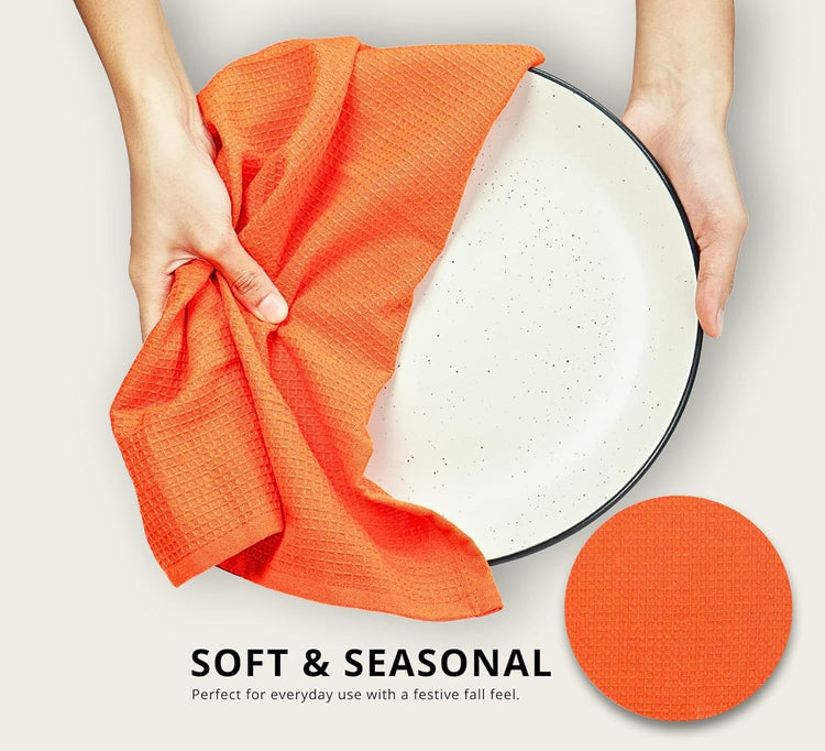 PurpleEssences Waffle Weave Kitchen Solid Dish Cloths 100% Cotton, Ultra Soft Absorbent Quick Drying Dish Towels (Orange, 15 x 25-4 Pack) - Nestoria