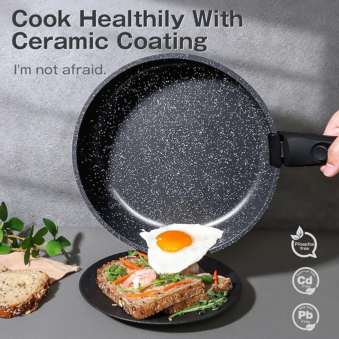 GiPP Ceramic Pots and Pans Set Non Stick, Nonstick Detachable Handle Cookware Sets, Non Toxic Induction Kitchen Pot and Pan with Removable Handle, Healthy RV Cookware, Dishwasher &Oven Safe, 7 Piece