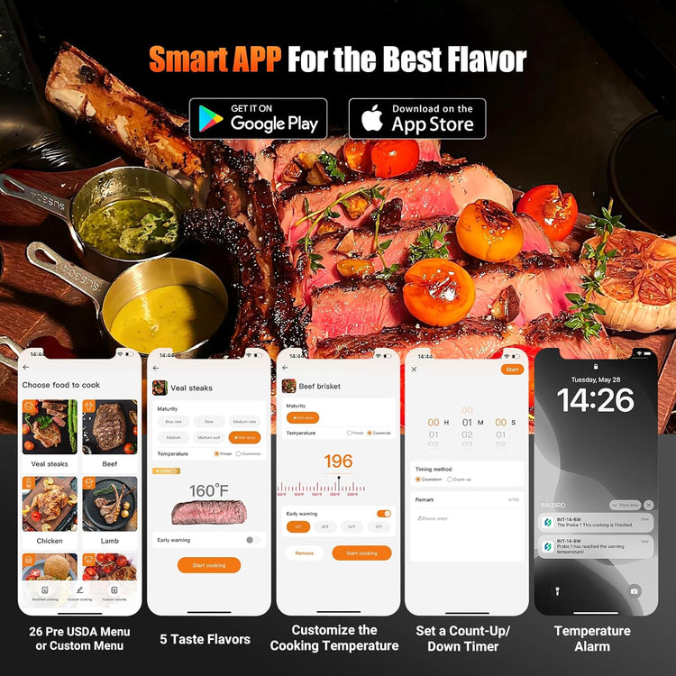 4-Probe WiFi Wireless Meat Thermometer with 360°Readable LCD Standalone Base, WiFi and Bluetooth 5.3 Unlimited Range, IPX8 Waterproof Food Kitchen Thermoemter for BBQ, Grill, Smoker, Oven, Rotisserie