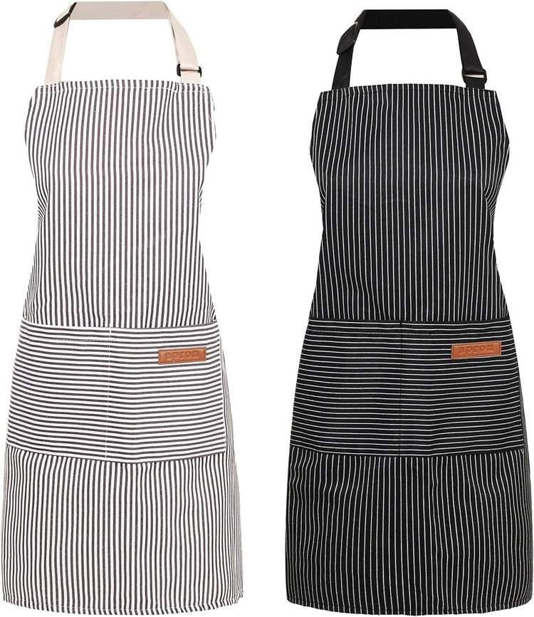 2 Pack Cooking Aprons Adjustable Bib Apron for Women with 2 Pockets, Kitchen Restaurant Men Chefs Aprons