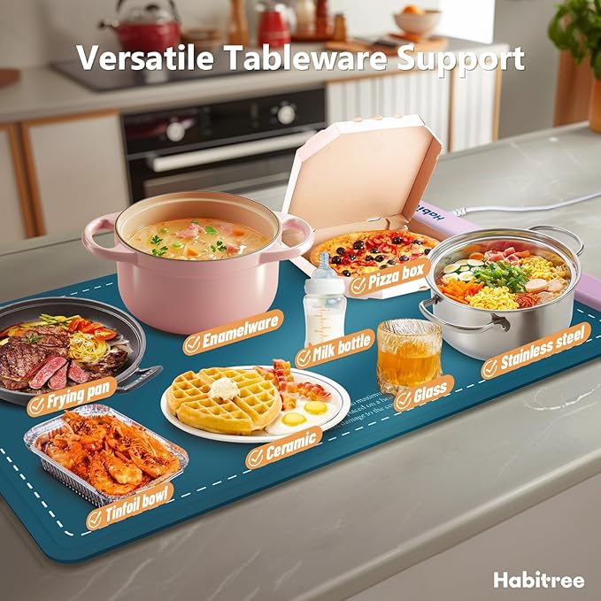 3-Pack Silicone Food Warming Mat & Food Warmers for Parties Buffet - Rapid Heating 6-Level Temp Control, Rollable Portable Easy Clean - Value Set for Gatherings & Home Daily UseοΌBlueοΌ