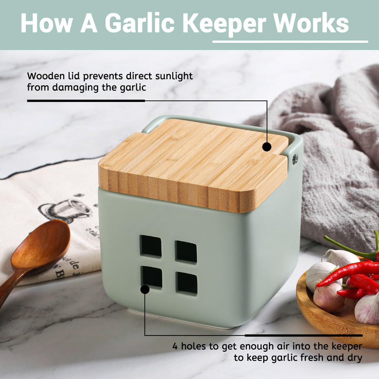 Ceramic Garlic Keeper with Bamboo Lid