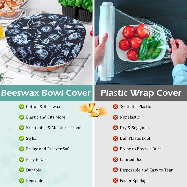 5Pcs Reusable Beeswax Elastic Bowl Covers for Bread Proofing and Food Cover (5 Count)