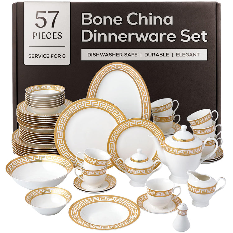 Golden Greek Key Bone China Dinnerware Set