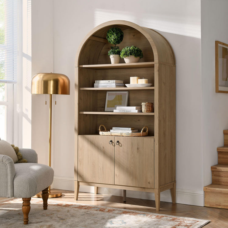 Nolan Tall Arched Storage Display Cabinet in Light Oak