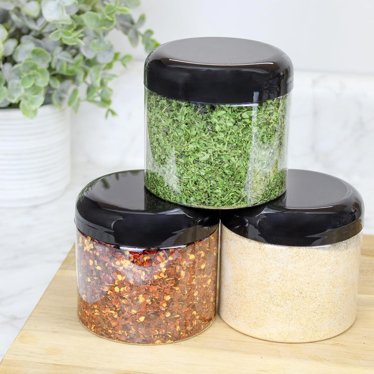 Cornucopia Brands 16oz Clear Plastic Jars w/Domed Lids (6-Pack); BPA Free PET Stackable Straight Sided Canisters for Bathroom & Kitchen Storage