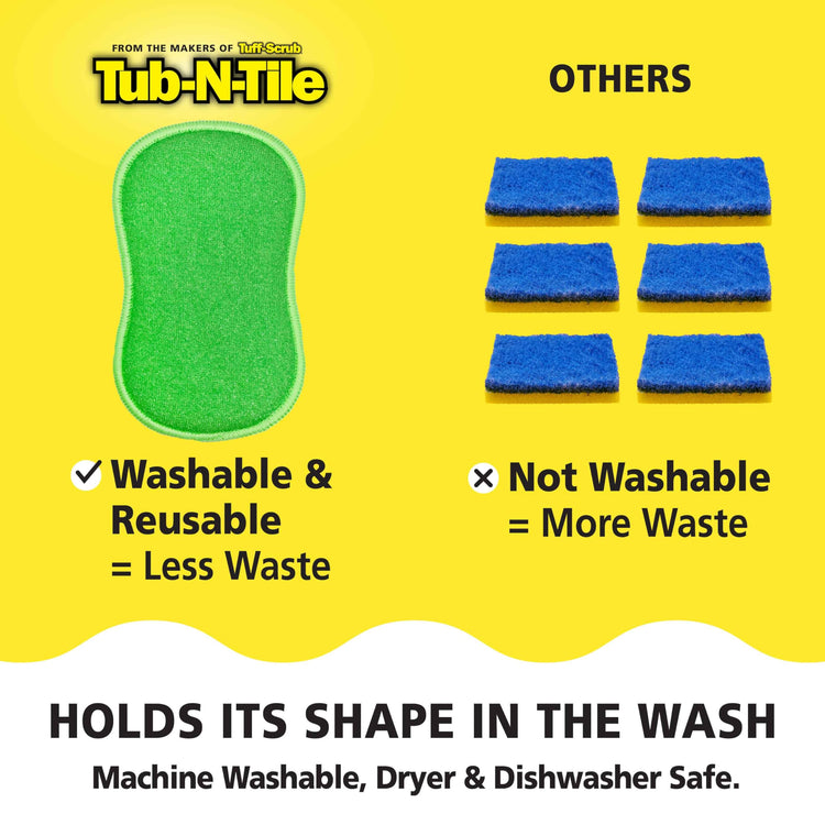 Tub-N-Tile by Tuff-Scrub, Large, 6-Pack, Microfiber, Scrub-N-Wipe Pad, Multi-Surface, Non-Scratch, Dual-Sided, Scrubber for Tubs, Tiles, Sinks – Machine Washable, Durable Kitchen Sponge (6 Count)