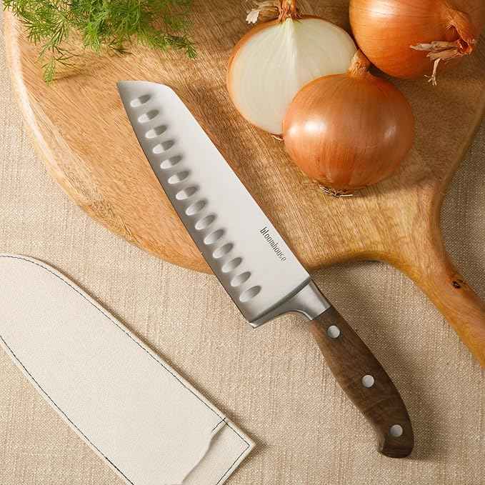 Bloomhouse 7 Inch German Steel Santoku Knife W/Walnut Wood Forged Handle